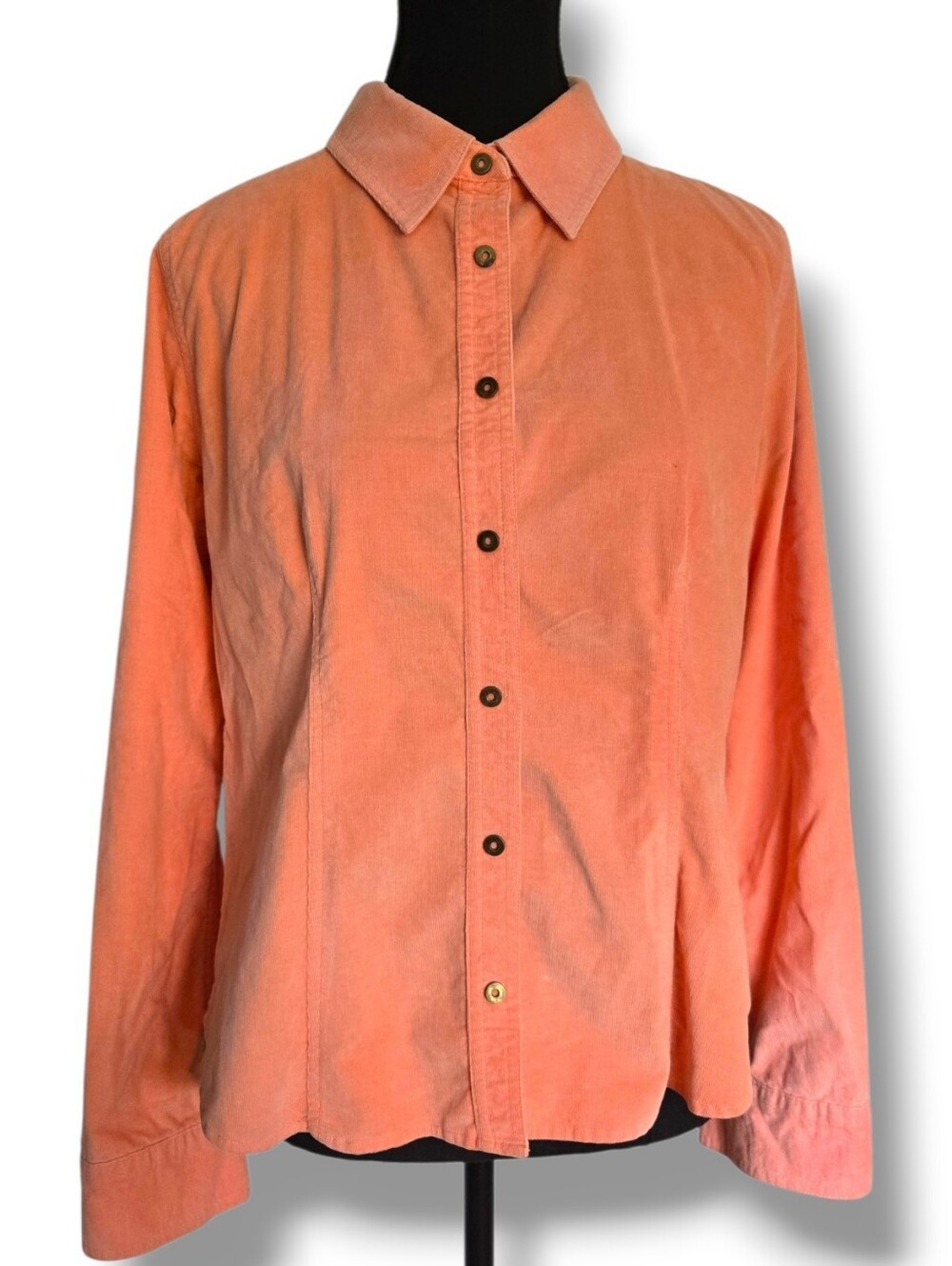 Denver Hayes Coral Corduroy Button Up Shirt Women’s Medium Cotton Stretch Top